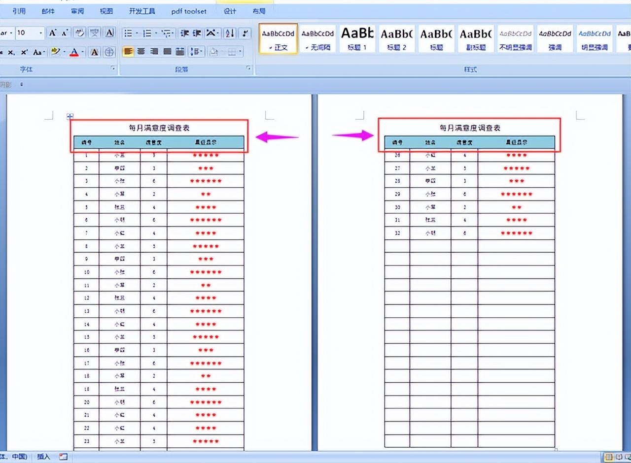 word中如何让每页都重复标题及表格表头（表头如何固定每页都有）